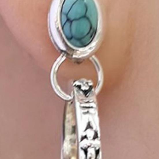 1 пара женских серег в стиле бохо, искусственная бирюза, винтажный стиль, ювелирные изделия, искусственный агат, гравировка, круглые серьги-кольца, выпускные серьги для путешествий