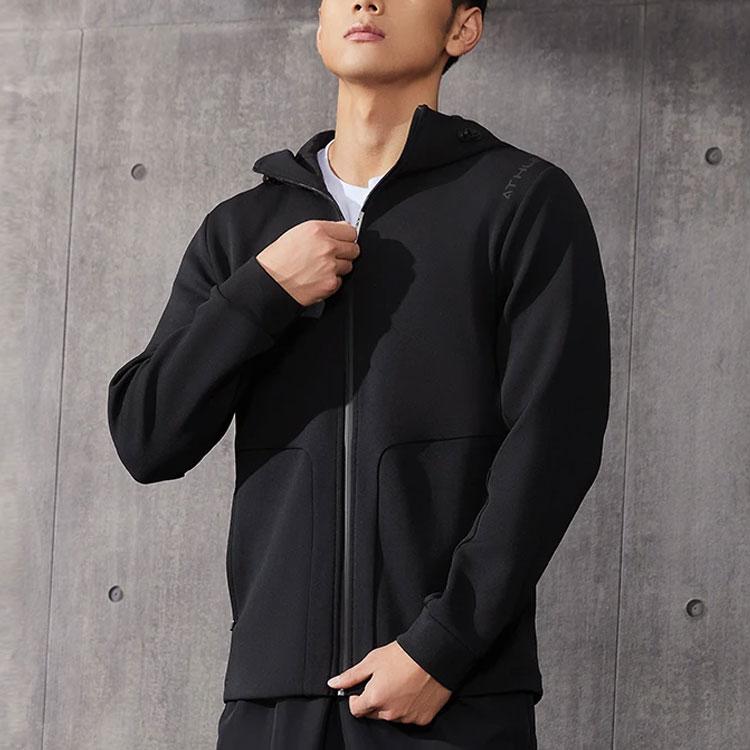 Li-Ning Толстовка с капюшоном Fitness Series Letter Print 3D Cut Zip с длинным рукавом для мужчин, черные топы AWDS093-1