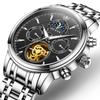 OLEVS High Quality Luxury Men Tourbillon Gold Watch Automatic Movement Mechanical Male Stainless Steel Waterproof Wristwatches