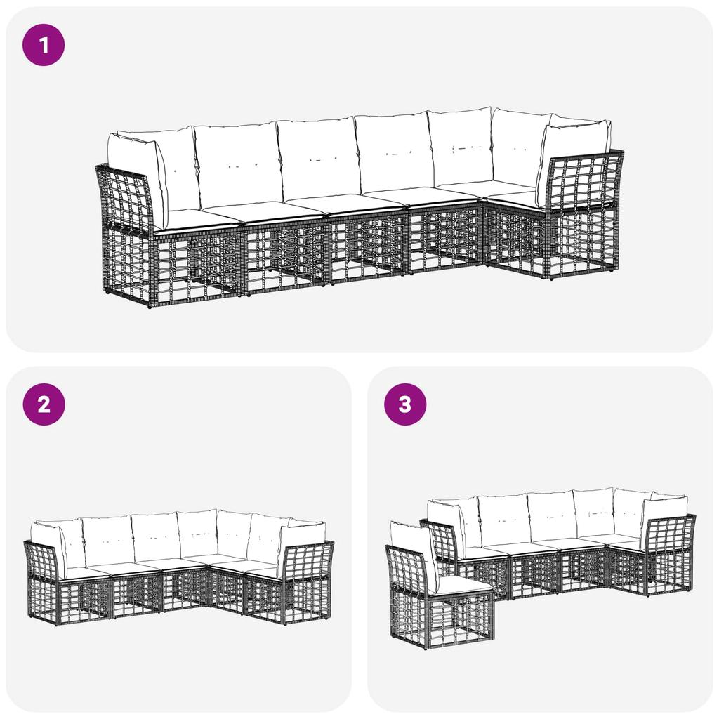 Garden Sofa Set 6 Pieces Black Poly Rattan