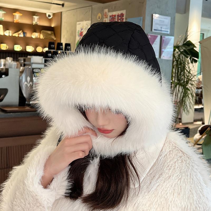 Женская зимняя шерстяная и утолщенная теплая шапка-шлем цельная защита шеи, ветрозащитная хлопковая шапка для велоспорта, защита от холода и ушей, шапка-ушанка