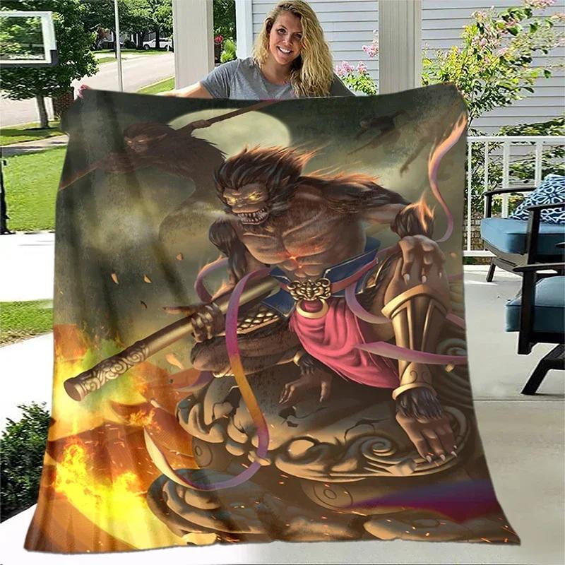 Art Sun Wukong Monkey King Soft Plush Sofa Bed Throwing Cartoon Picnic Blanket Modern Flannel Blanket Printed Comforter Gift