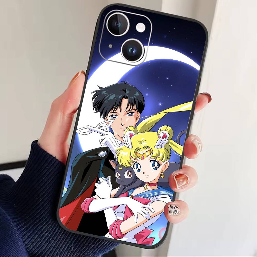 Cartoon Y-Sailor Moon Phone Case For iPhone 16,15,14,13,12,17,Pro Max,Plus Silicone Black Case