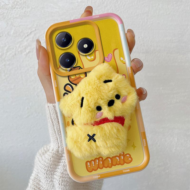 KEYSION Милый 3D мультяшный плюшевый чехол для Realme C63 C61 со шнурком Мягкий силиконовый противоударный чехол для телефона Realme C53 C51