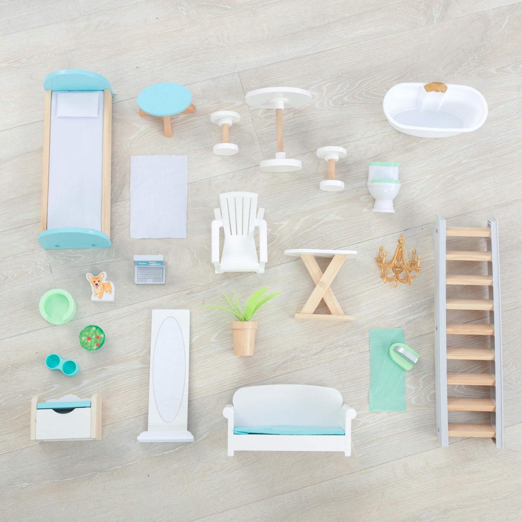 KidKraft Matilda Wooden Dollhouse EZ Kraft Balcony Movable Staircase with 23 Accessories For Ages 3 and Assembly™ Up.