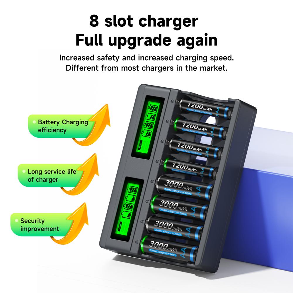 8slot LCD Smart 1.5V Li-ion Battery Charger+1.5V AA AAA Li-ion Rechargeable Battery