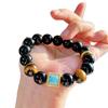 Ветер 12 мм Крупнозернистый Натуральный Камень Тигровый Глаз Черный Агат Премиальный Браслет Браслет