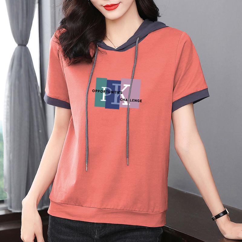 Women's 100% Cotton Hooded Short Sleeve Slimming Korean-Style Summer Sweatshirt (2024)