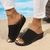 Wedge Heel Thick-soled Slippers Women's Large Size Round Head Casual One-pedal Solid Color Wedge Heel Cool Slippers Women's Outer Wear