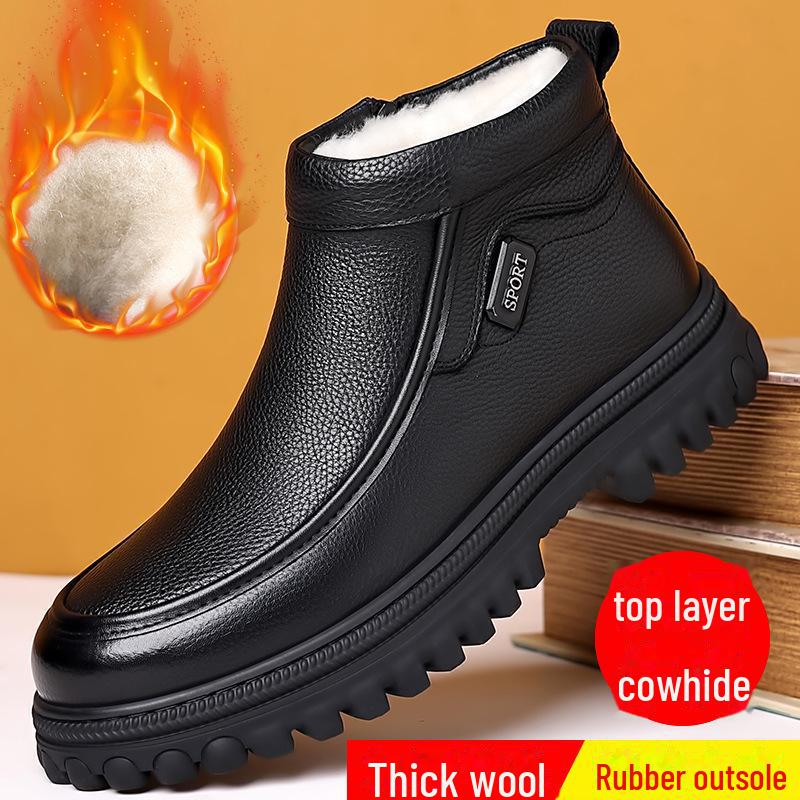 Мужские высокие кожаные ботинки в британском ретро-стиле — теплые, на толстой подошве, с бархатом, повседневная и рабочая обувь для осени и зимы