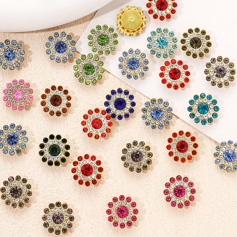 100pcs 14mm Round Plum Blossom Drill Triple Diamond Buckle Multicolor Flower Beads Round DIY Hair Accessories Colorful Double Layer Flower Rhinestones