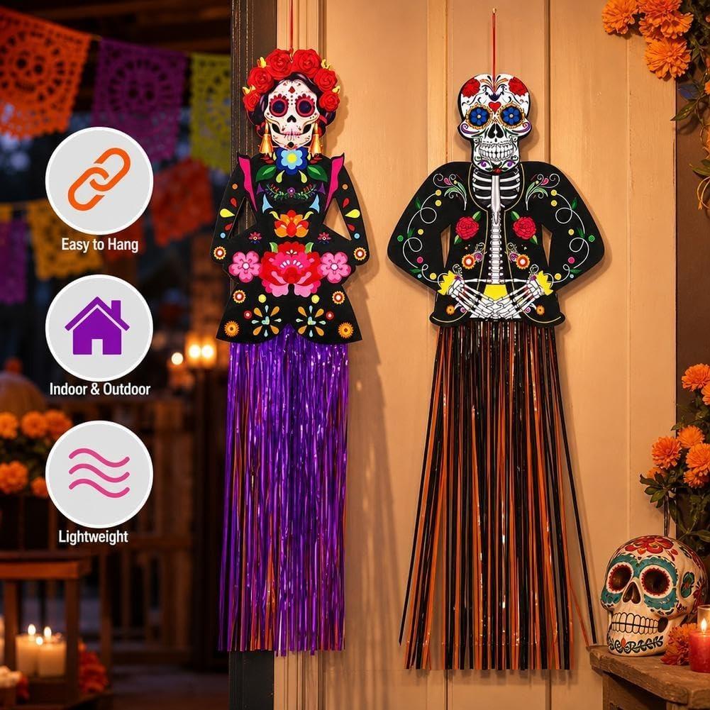 Day of The Dead Decorations 4.7 Ft Dia De Los Muertos Hanging Sugar Skull Decors Mexican Fiesta Halloween Day of The Dead Party Favor Supplies