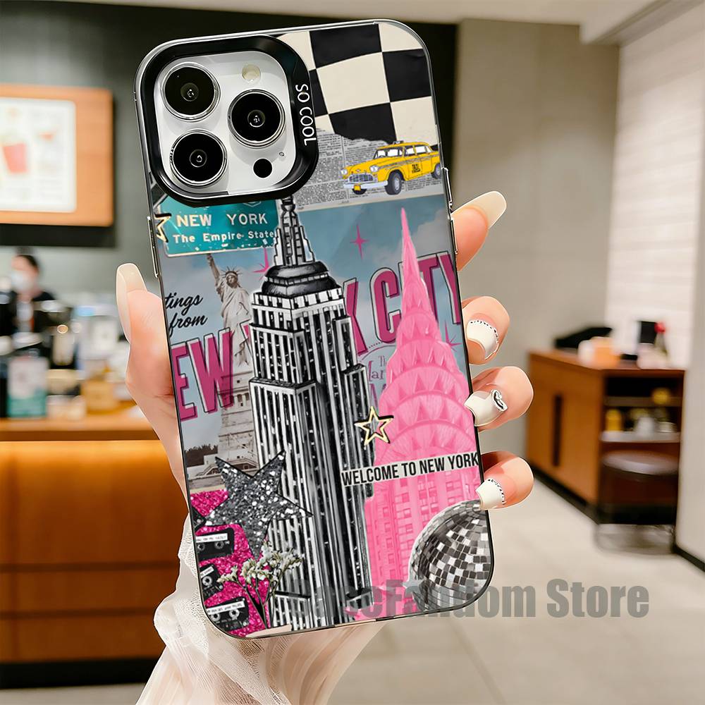 New York City Image Phone Case For iPhone 17,16,15,14,13,12,11,Pro,Max,Plus,Black Matte Shockproof Cover