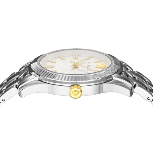 Versace Grecatime Watch, Silver Dial, Stainless Steel, Sapphire Crystal, Quartz Movement, Swiss Made, Men's, VE6C00323