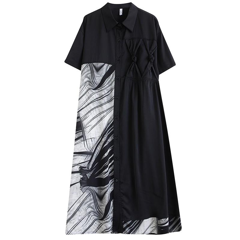 Новое хлопковое винтажное платье больших размеров с коротким рукавом для женщин, повседневное свободное длинное летнее платье-рубашка