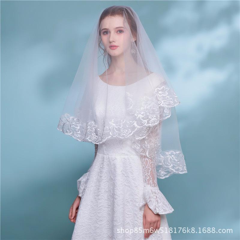 Wedding Accessories Short Wedding Veil White Ivory One Layer Bridal Veil Appliques Lace Edge