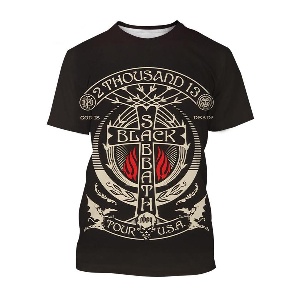 Мужские футболки с длинным рукавом и 3D-принтом с графикой группы Black Sabbath, с круглым вырезом - Мягкая полиэстеровая ткань средней эластичности, летняя одежда свободного кроя