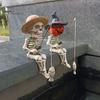 Хэллоуин Рыболовный Скелет Фигурка Жуткий Сидящий Тыквенная Голова Скелет Статуя Скульптуры Открытый Сад Пруд Фонтан Украшение Стороны Бассейна