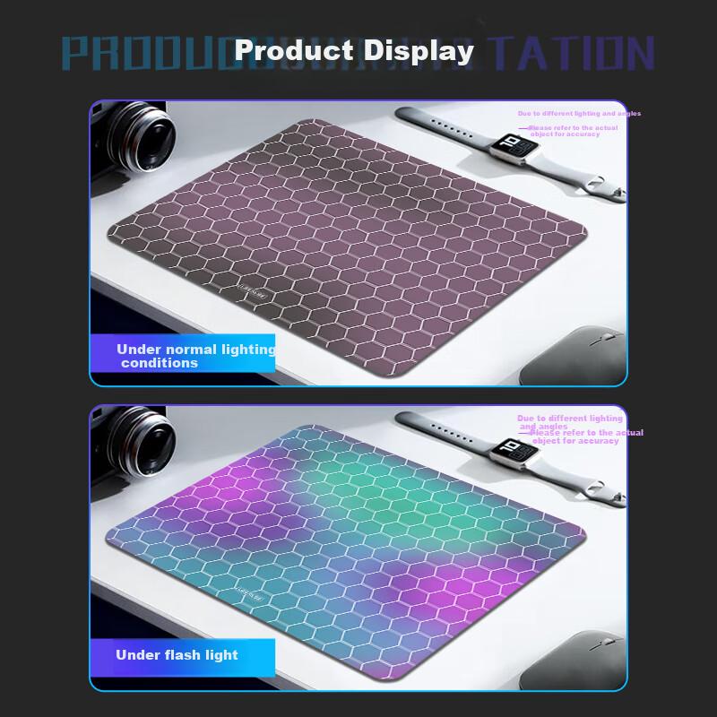 LESAILES Glass Film Professional Gaming Mouse Pad for Small to Medium Size, Office Computer Keyboard Desk Pad Gray Purple 360*280*3mm