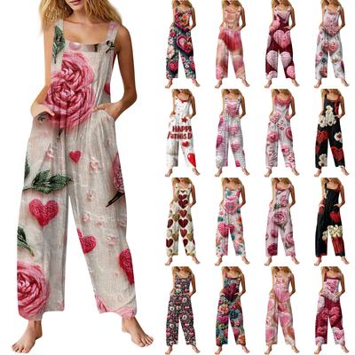 Женский модный повседневный винтажный комбинезон без рукавов на пуговицах с принтом ко Дню святого Валентина