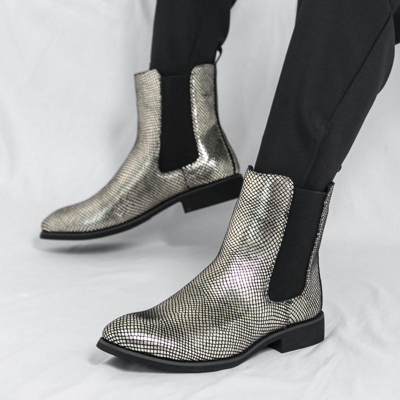 Модная зимняя новая мода золото серебро ботильоны челси роскошный дизайнер мужские слипоны повседневные высокие платформенные туфли zapatos hombre