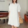 Женское повседневное однотонное платье-рубашка с отложным воротником и половиной рукавов