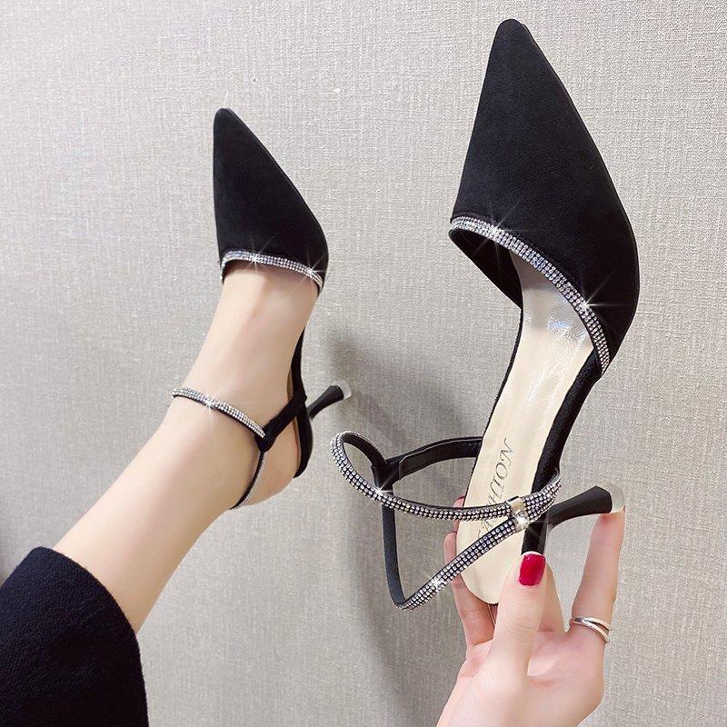 Блестящие кожаные женские босоножки с открытым носком и ремешком на пятке, элегантные женские туфли со стразами и ремешком на высоком каблуке для вечеринки