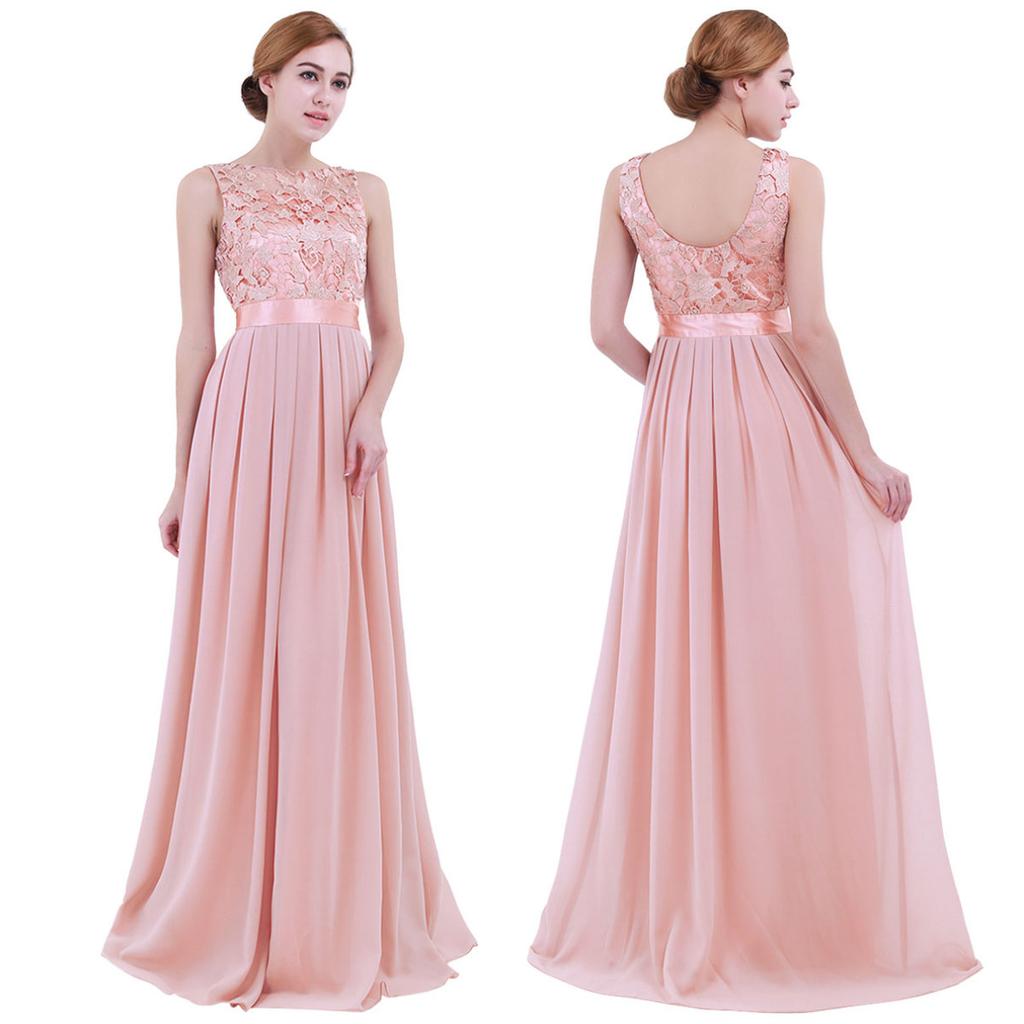 Women Ladies Embroidered Chiffon Bridesmaid Formal Dress Long Evening Prom Gown