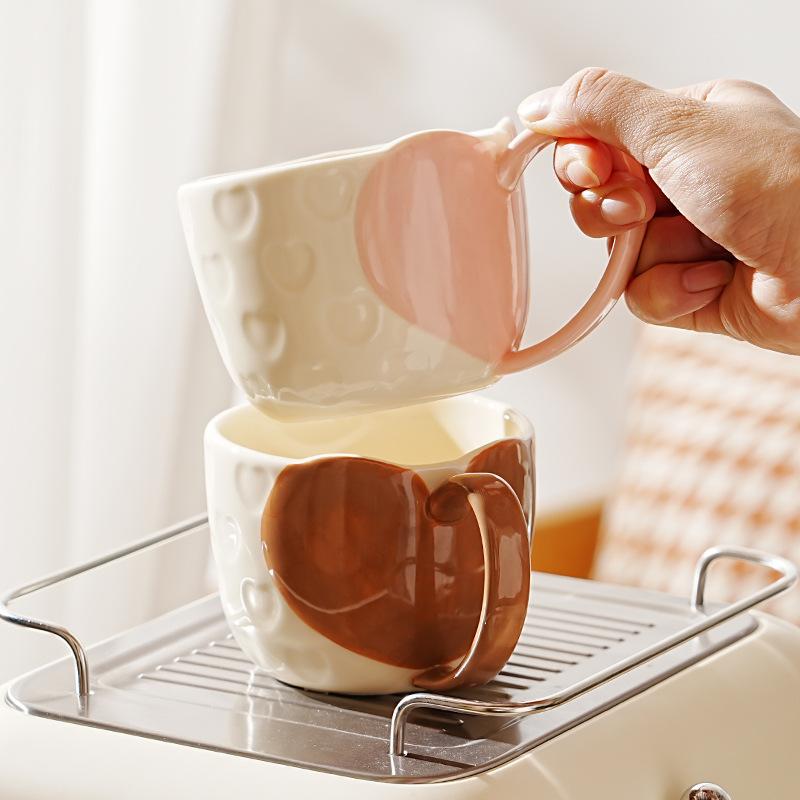 Пара влюбленных милый стакан для воды с кружкой-ложкой, высокая стоимость, большая емкость, керамический набор чашек, бытовая одиночная чашка, подарок