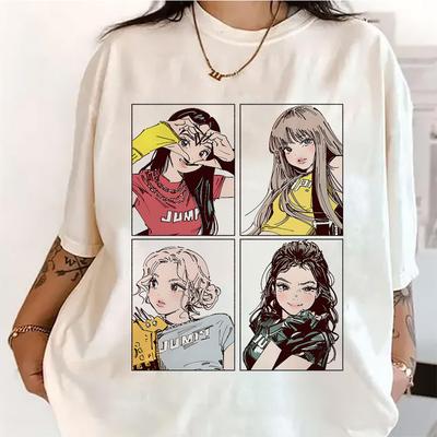 Kpop BP Jump 2025 Футболки Розовые Одежда Девичьей Группы Очаровательные Футболки с Аниме-Графикой Летние Высококачественный Хлопок Удобные Топы в Стиле Y2K