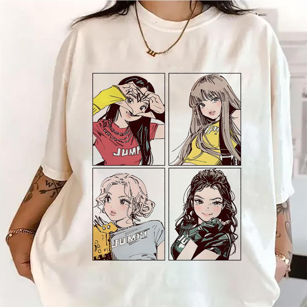 Kpop BP Прыгающие Футболки Розовые Одежда Женской Группы Очаровательные Аниме Графические Футболки Летние Удобные Топы Y2K