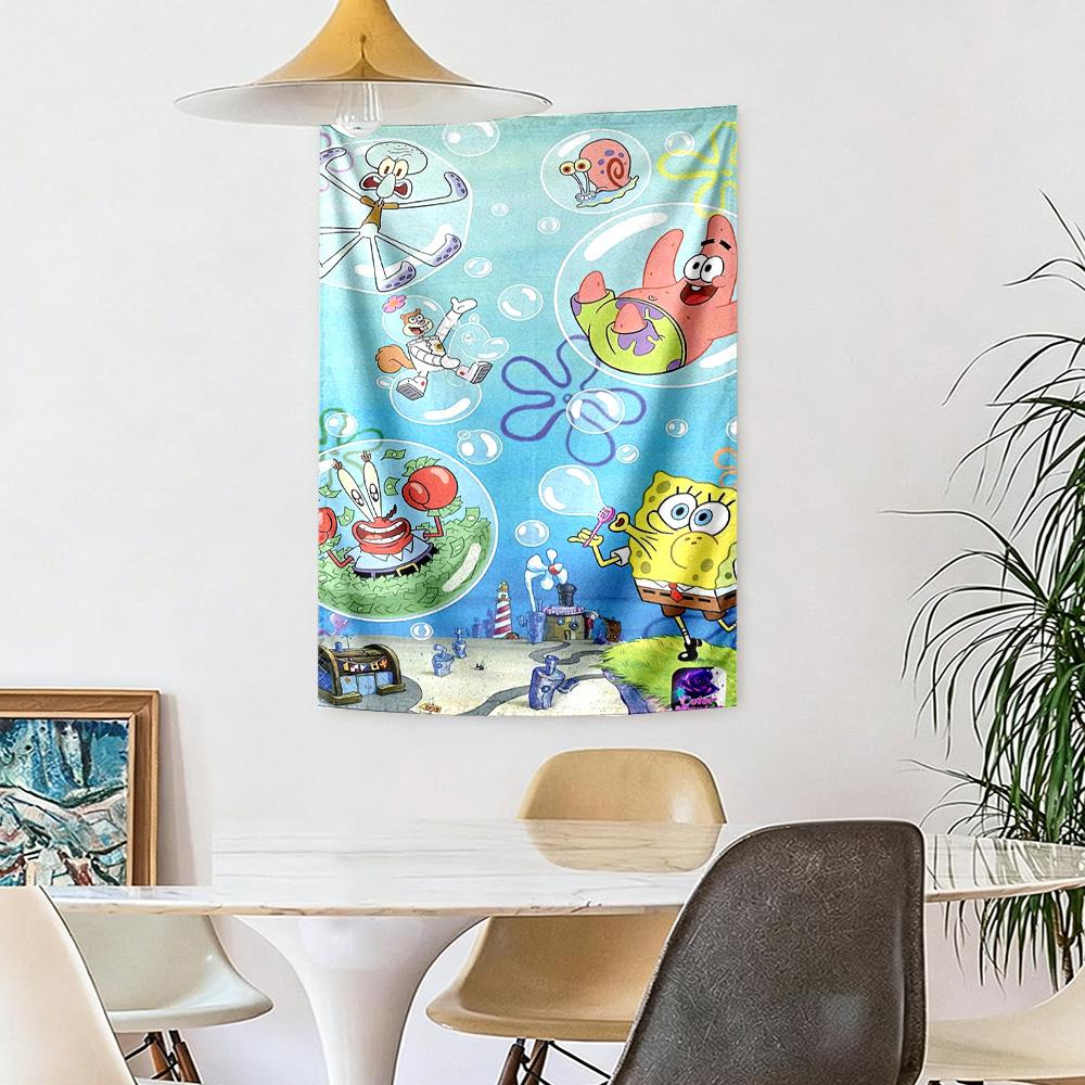 Spongebob Squarepants Wall Decor Tapestry Art For Pet Memorial Birthdaywedding Party Backdrop Family Gift