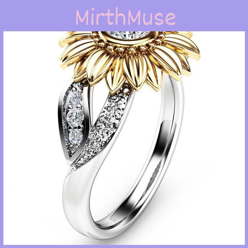 Изысканное кольцо в виде подсолнуха с цветным цирконом с золотым покрытием для женщин, элегантное украшение