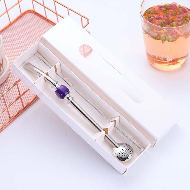 Соломинка из нержавеющей стали, ложка, чайный фильтр, соломинка, многоразовый чайный инструмент, моющийся аксессуар для бара