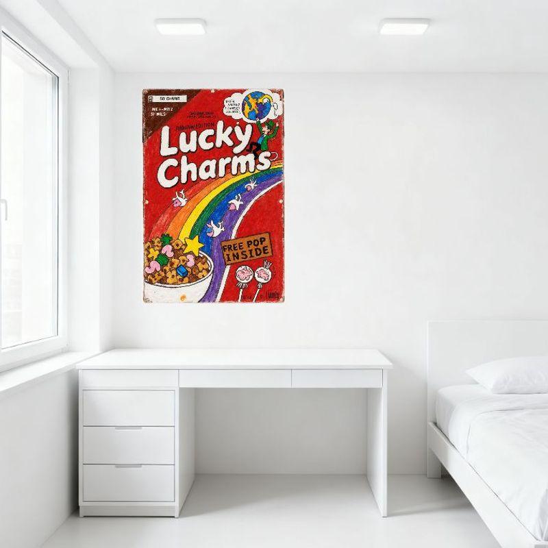 Vintage Lucky Charms Rainbow Edition Metal Tin Sign Retro 50 Charms Leprechaun Marshmallows Art Plaque for Home Bar Café Decor