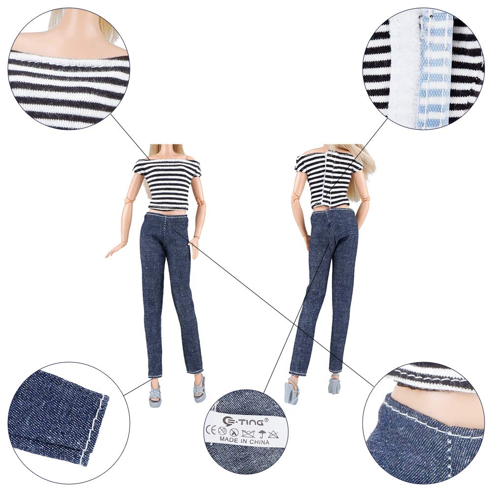 E-TING Лот 10 предметов 5 комплектов одежды для куклы Повседневная одежда Наряд Топы+Брюки 5 пар обуви Аксессуары для куклы-девочки 11,5 дюймов (Стиль Б)