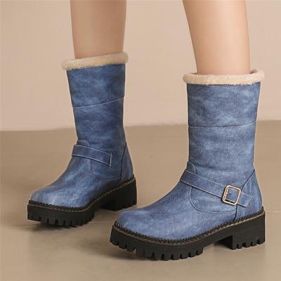Модные зимние ботинки для женщин Новые Снежные Сохраняют тепло Меховые ботильоны Комфортные С отворотами Шерстяные ботильоны Платформа Клинья Хлопковая обувь Ботинки до середины икры