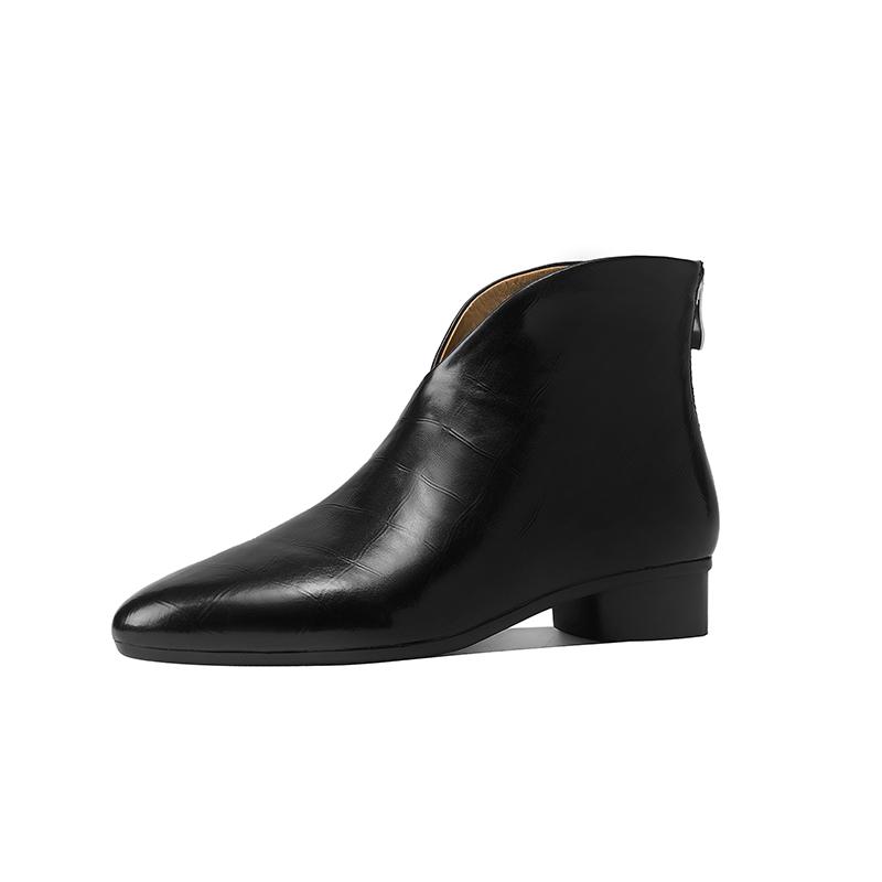 Мода 2025 Осень/Зима Женские Ботинки Натуральная Кожа Женская Обувь Острый Носок Массивный Каблук Обувь Ботильоны Современные Челси
