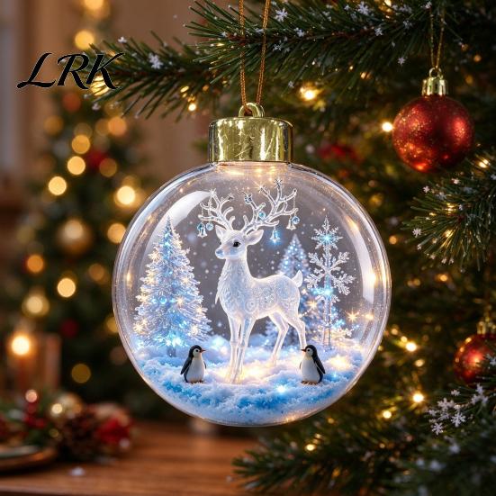 3D Winter Scene Decor Glowing Christmas Story Ornament, Light Up Mini Holiday Hanging Ornaments, Acrylic Festive Party Clear Ball Decoration for Xmas