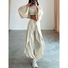 European and American Holiday Style Sexy Navel Short Top Loose High Waist Slit Pants Casual Set Casual Suit
