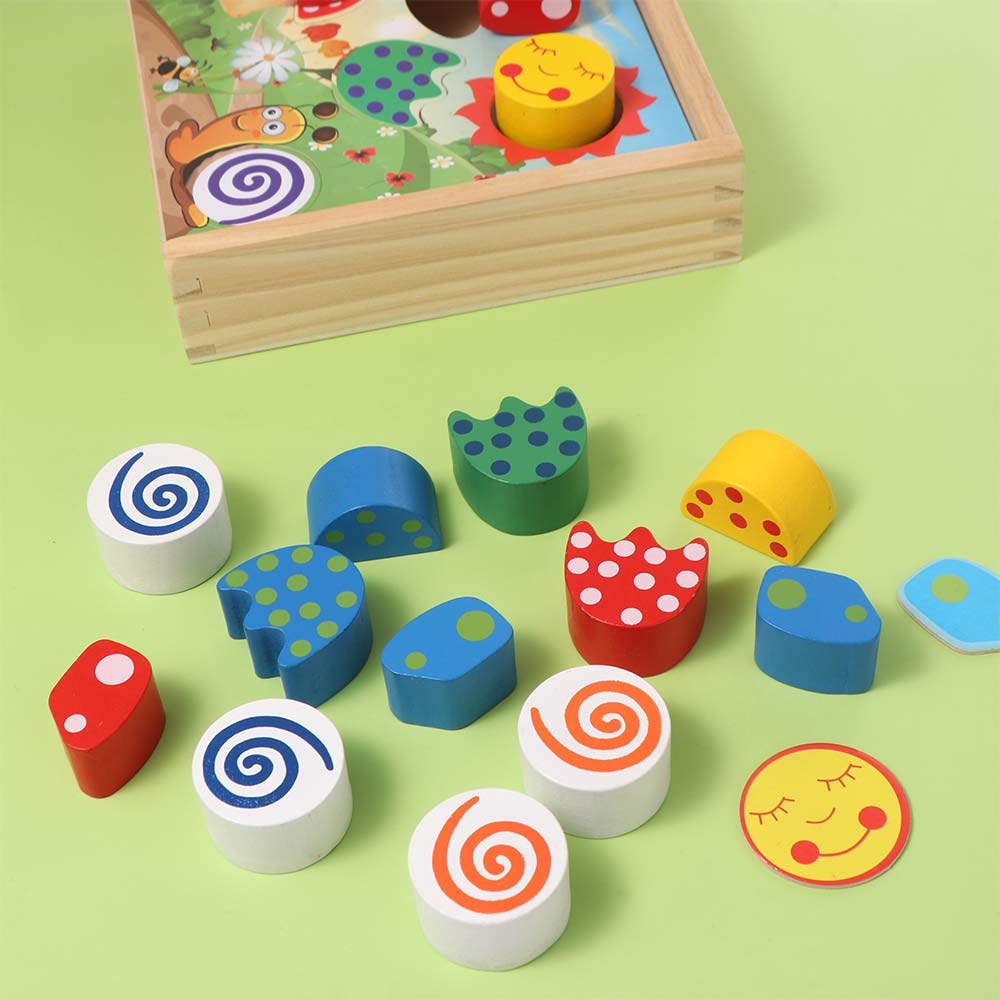 Shape Wooden Montessori Toys Jigsaw Colorful Matching Blocks Color Shape Sorting Box Teaching Aids