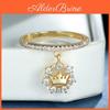 Queen King Crown Color Silvergold Rings For Women Female Cute Princess Crown Pendant Ring Stone Inlay Ring Engagement Wedding Band Ring