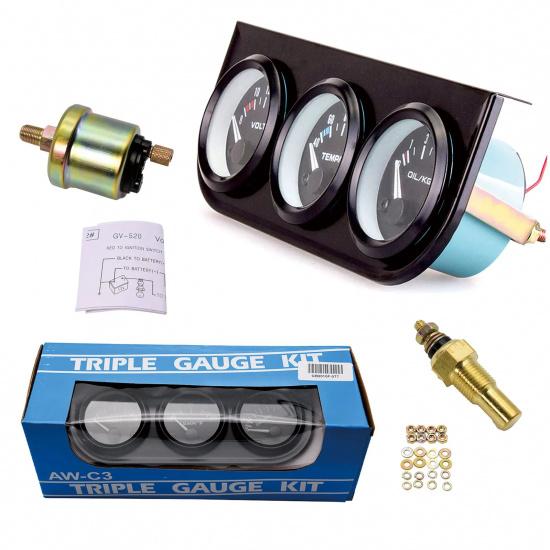 52MM 3 In 1 Volt meter water temp gauge Oil Pressure Gauge Kit Car Fuel Volt Meter Water Temperature Gauge Triple tachometer