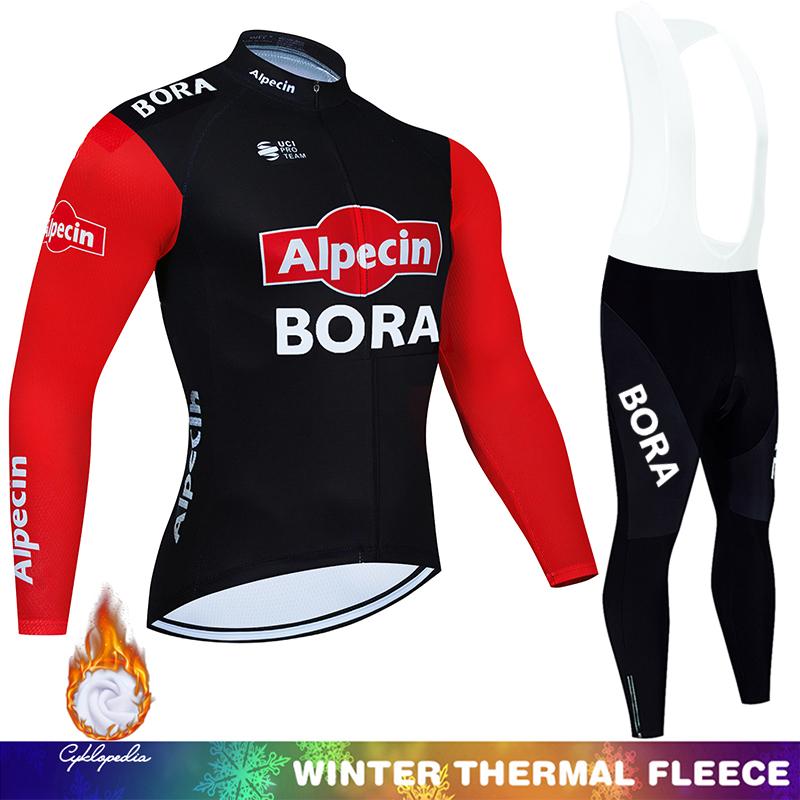 Winter Warm Cycling Clothing Set Thermal Fleece Men's UCI BORA Bib Man Set Outfit Mountain Bikes Clothing Bike Sportswear Long Sleeve