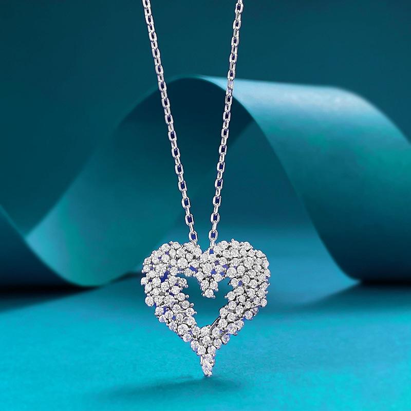 Queen Heart Lab Moissanite Diamond Pendant Real Sterling Silver Wedding Chocker Necklace for Women Engagement Jewelry