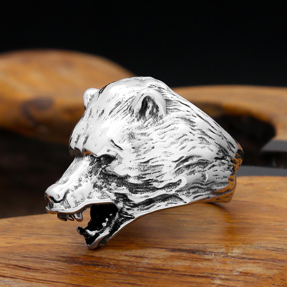 Винтажная мода скандинавское кольцо с медведем для мужчин и женщин из нержавеющей стали кольцо с изображением викингов в виде животных уникальный амулет ювелирные изделия подарки дропшиппинг
