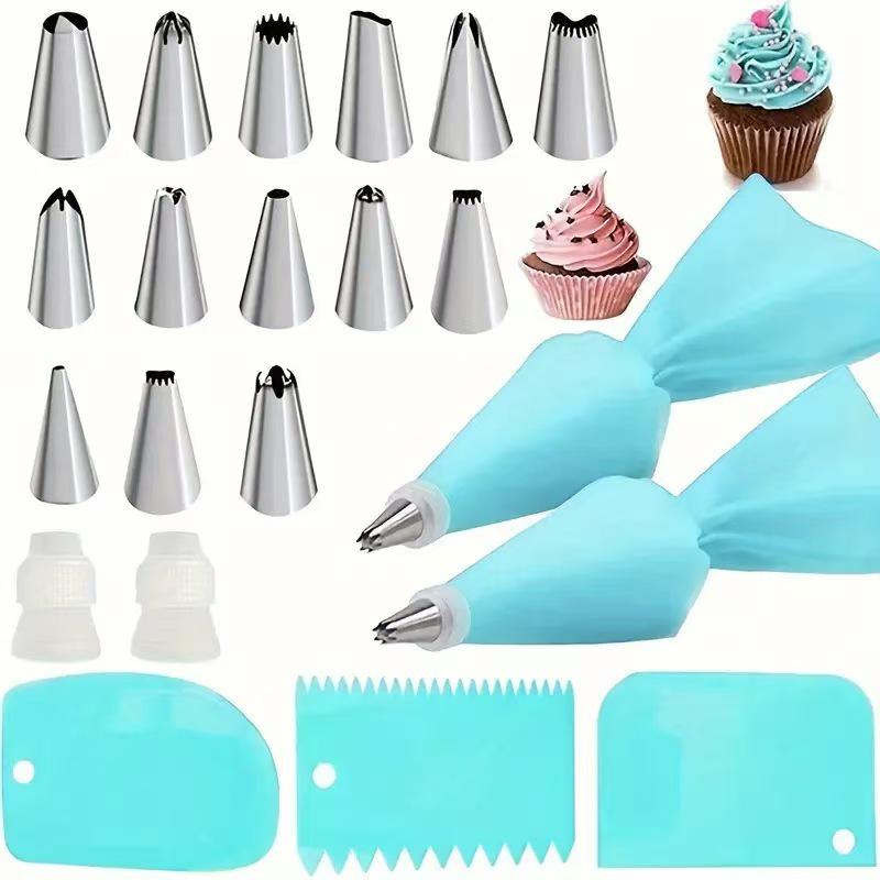 Набор силиконовых насадок для глазури с муфтой и кондитерским мешком для украшения торта