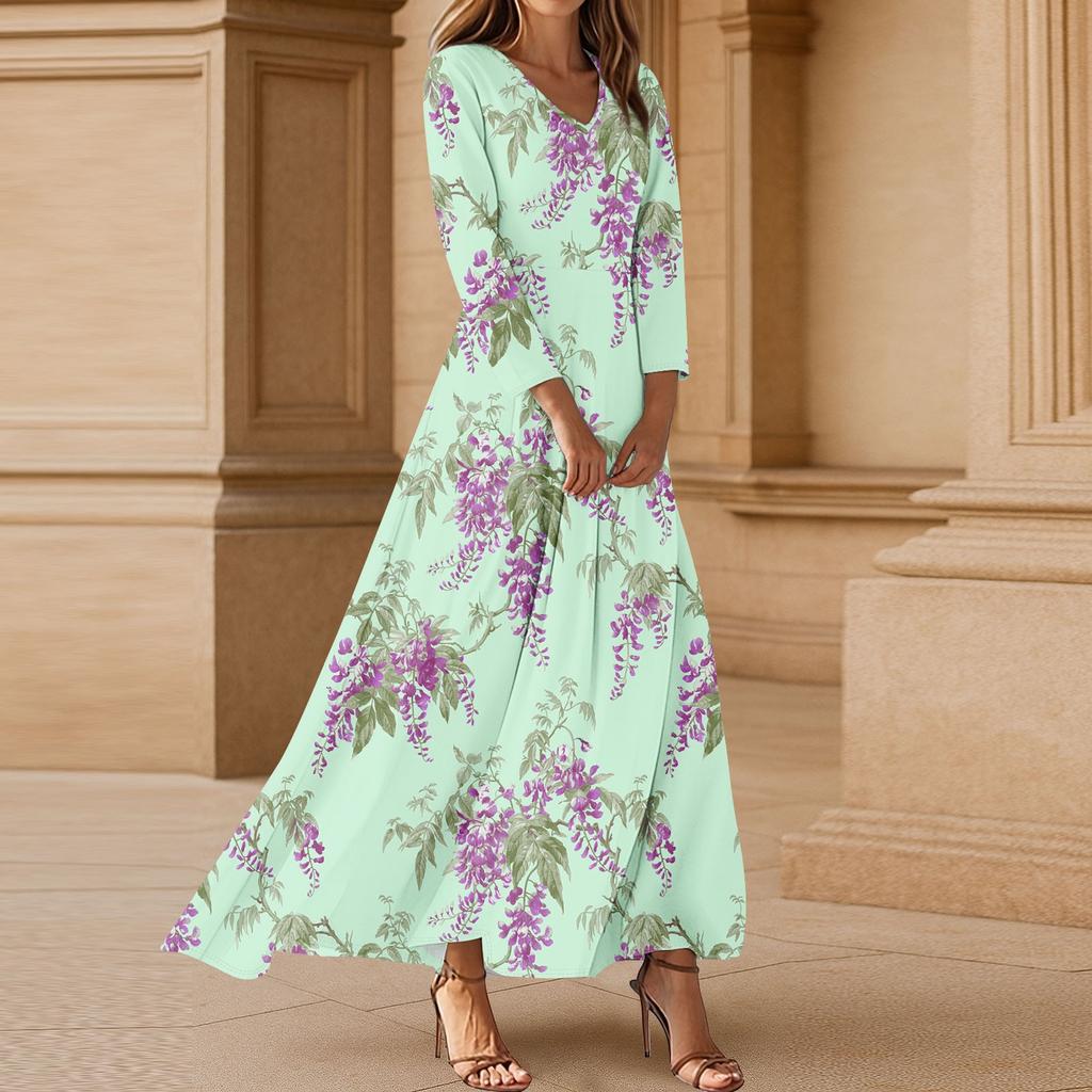 Платья для женщин Винтажное цветочное туниковое платье миди с завышенной талией Летнее повседневное платье с рукавом 3/4
