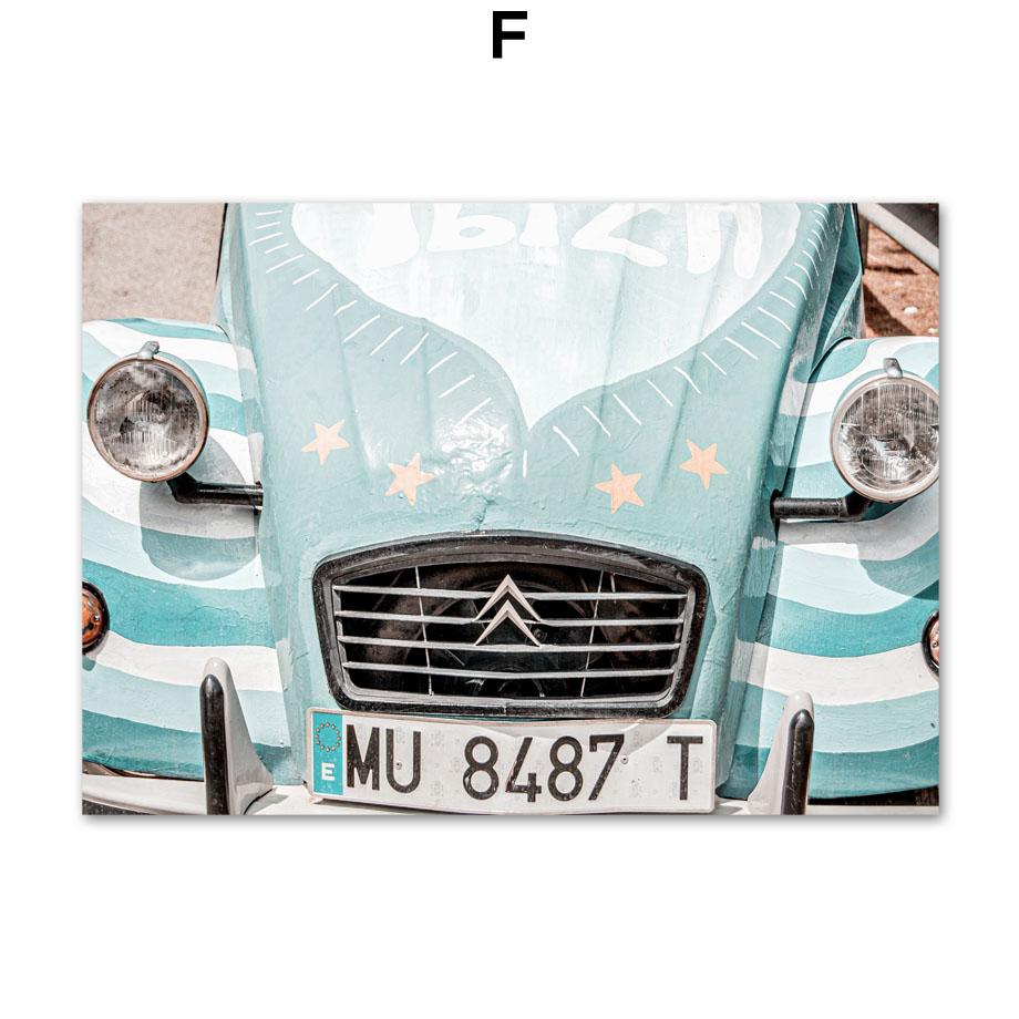 Винтажный автомобиль, велосипед, океан, пляж, пальма, доска для серфинга, настенная живопись на холсте, постеры и принты, настенные панно для декора гостиной