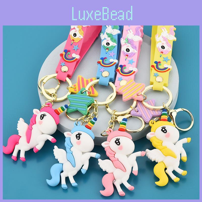 Cute Cartoon Rainbow Horse Keychain Pendant Unicorn Silicone Doll Women's Bag Car Key Chain Ring Decoration Bha-008y